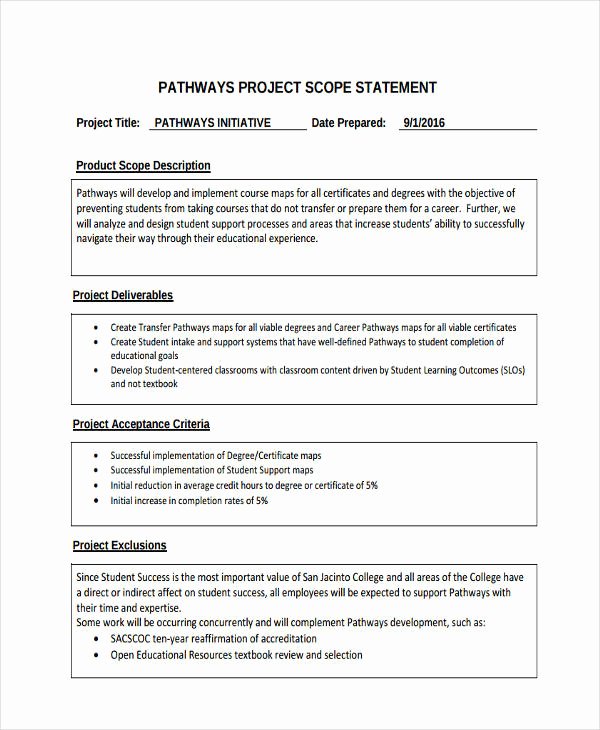 Project Scope Statement Example Pdf Elegant Project Scope Example