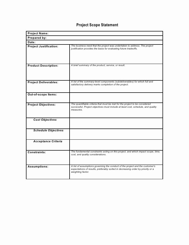Project Scope Template Word New Preliminary Scope Statement Template