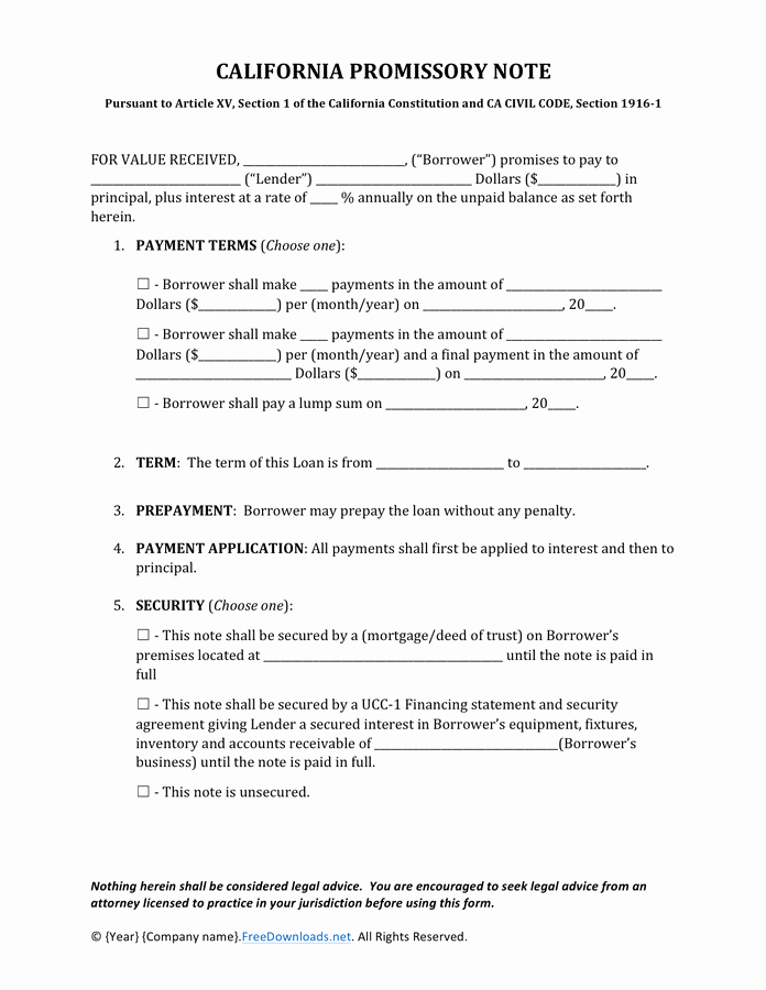 Promissory Note Template Texas Unique Promissory Note Template California In Word and Pdf formats