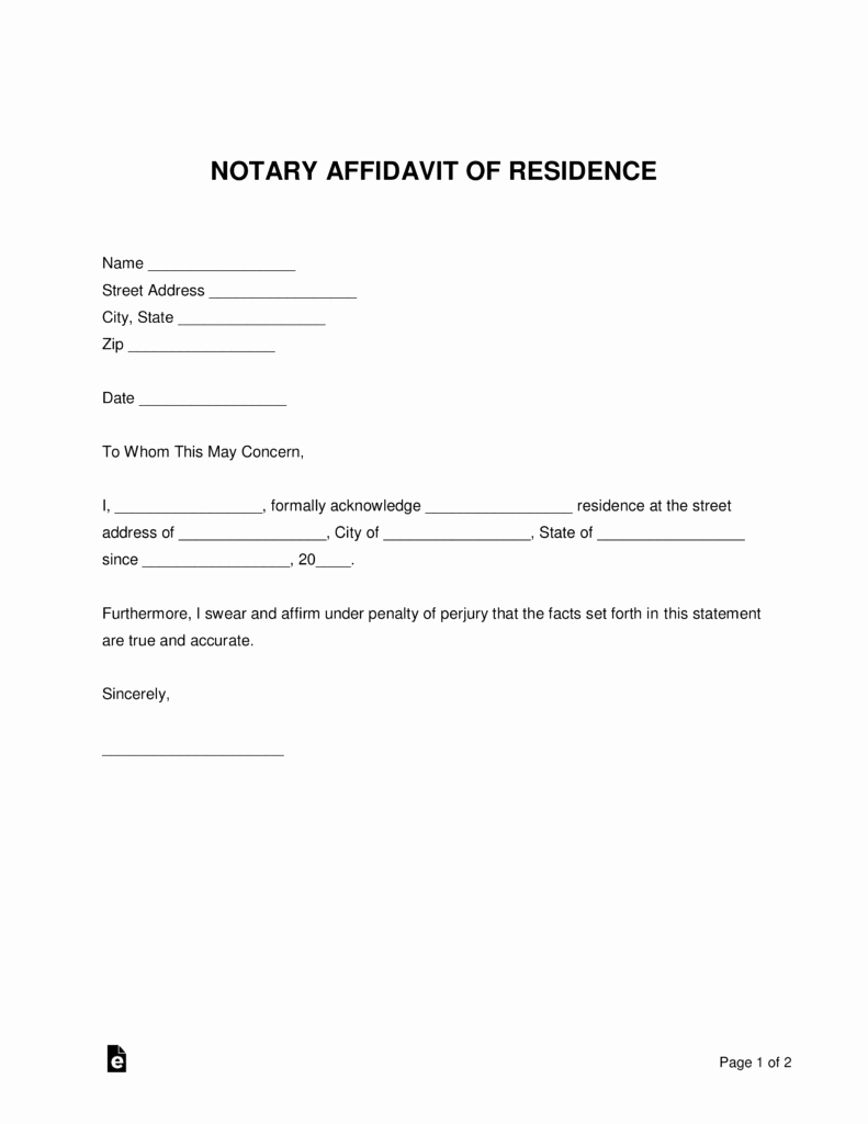 Proof Of Residency Letter Notarized New Free Notary Proof Of Residency Letter Pdf Word