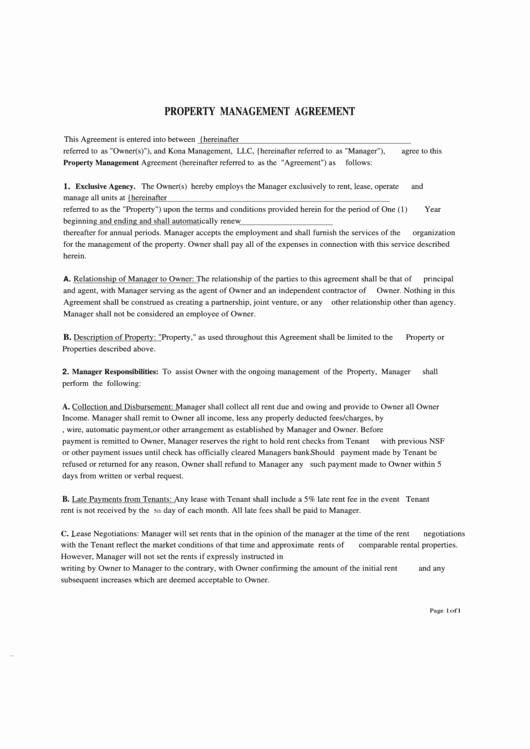 Property Management Agreement Pdf Awesome Property Management Agreement Printable Pdf