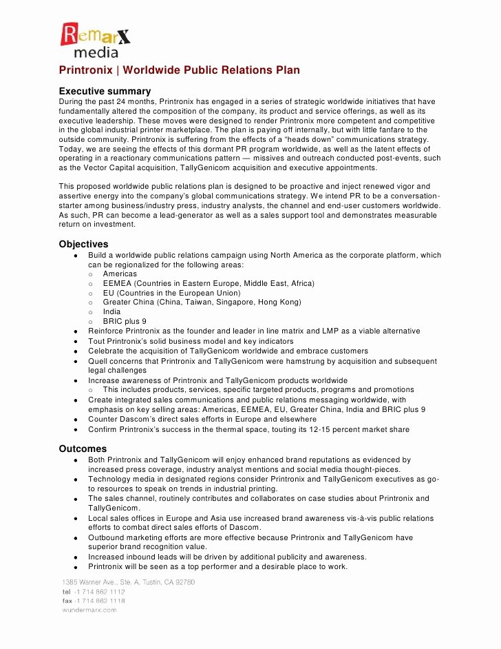 Public Relations Proposal Template Best Of Printronix Worldwide Public Relations Plan