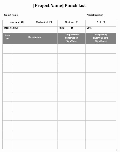 Punch List Template Excel Luxury Punch List form – Emmamcintyrephotography