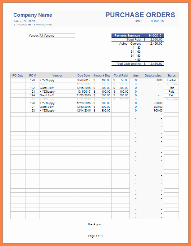 Purchase order Tracking Excel Spreadsheet Awesome 6 Microsoft Office Purchase order Template