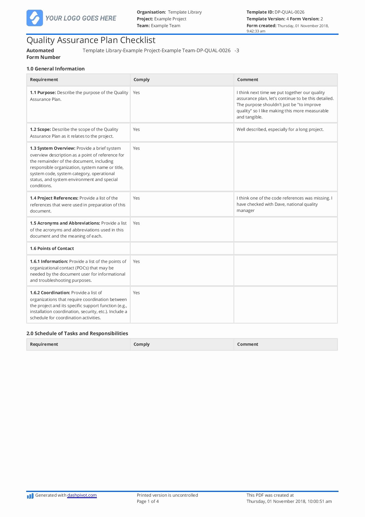 quality assurance plan checklist