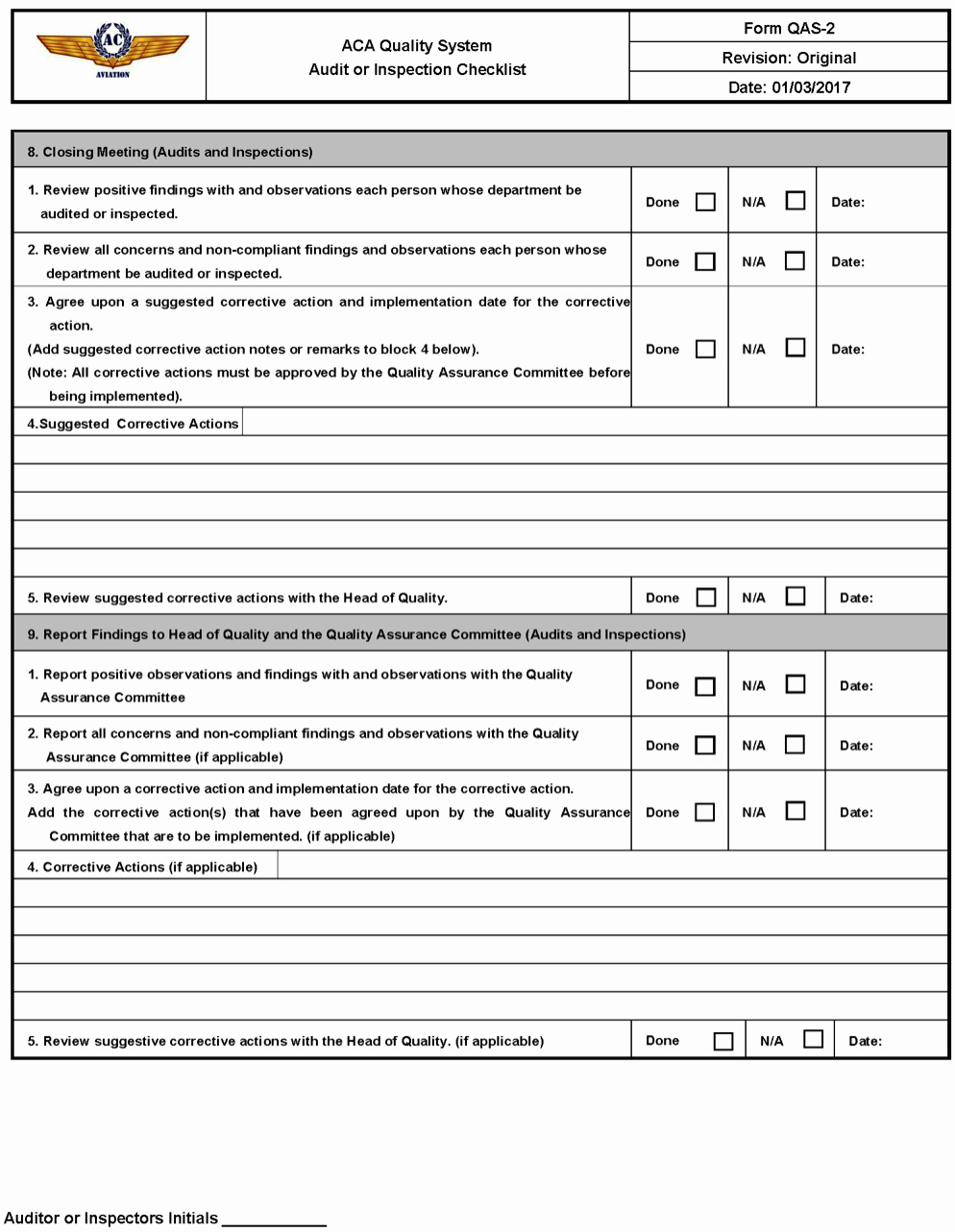 Quality assurance Reports Examples Awesome Sample forms — Ac Aviation Documentation 1 0 Documentation