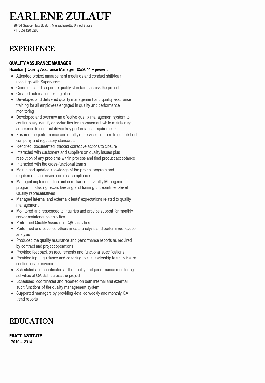 Quality assurance Reports Examples Elegant Quality assurance Manager Resume Sample