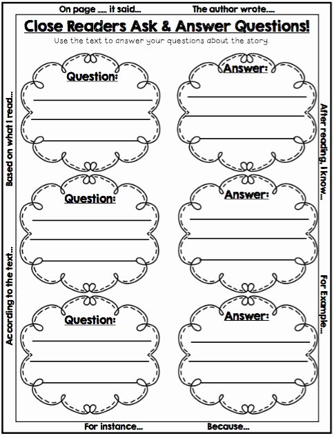 Question and Answer Template Lovely Close Reading Providing Text Evidence