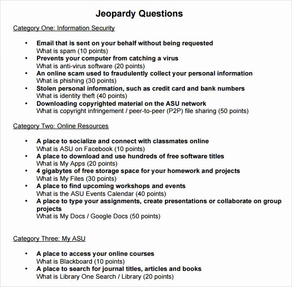Questions and Answers Template Fresh Free 6 Jeopardy Samples In Pdf