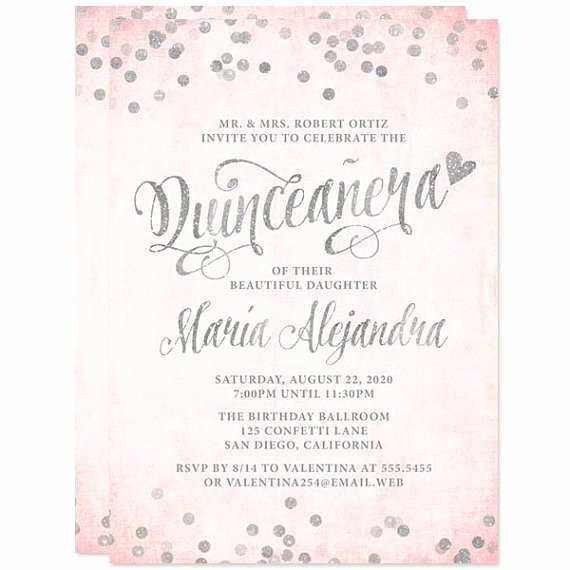 Quinceanera Invitation Templates Free New Quinceañera Invitations Blush Pink &amp; Silver Confetti Diy Printable File for Printing Your
