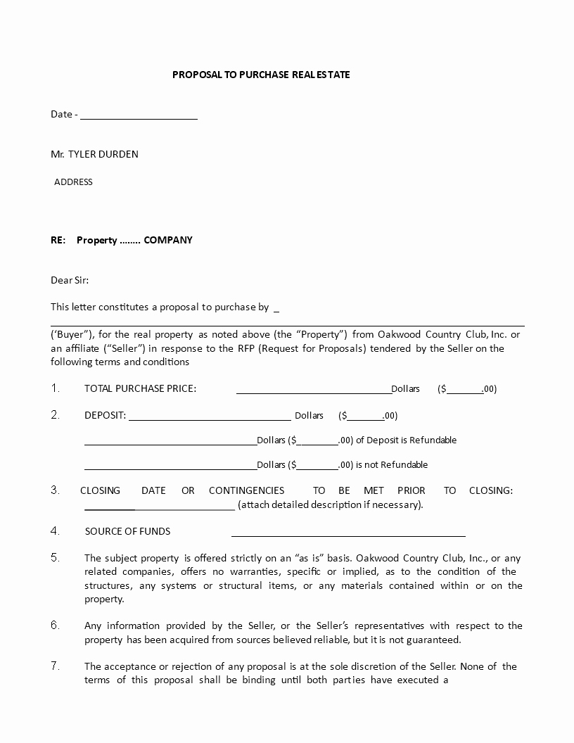 Real Estate Proposal Template Awesome Proposal to Purchase Real Estate