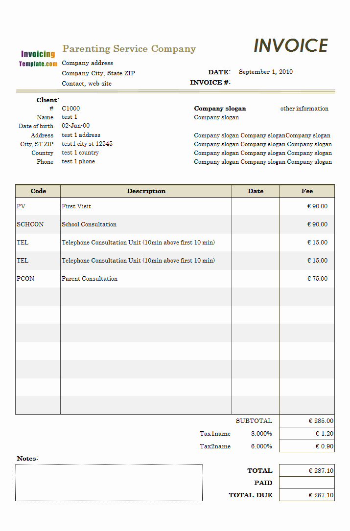 Receipt for Child Care Services Fresh Snow Removal Billing format