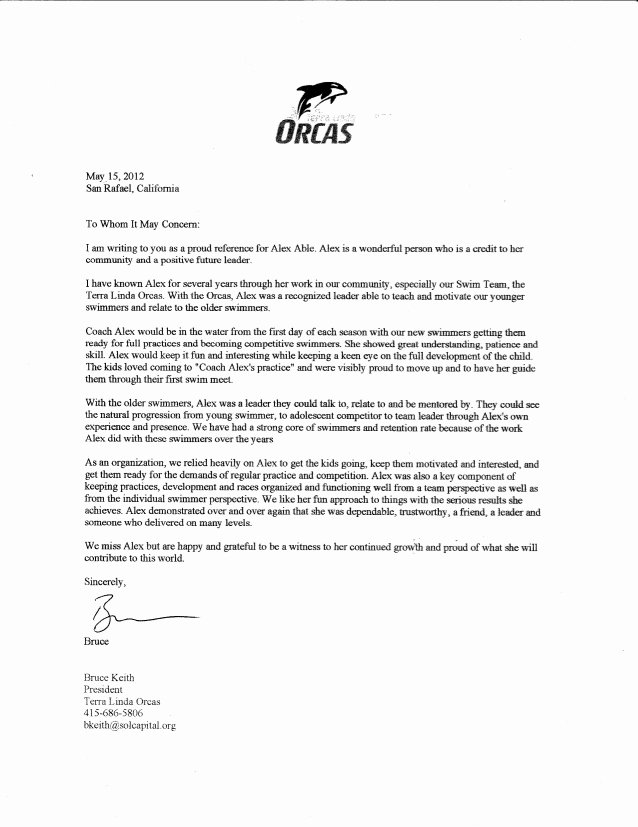 Recommendation Letter for Babysitter New orca Reference Letter for Alex Able