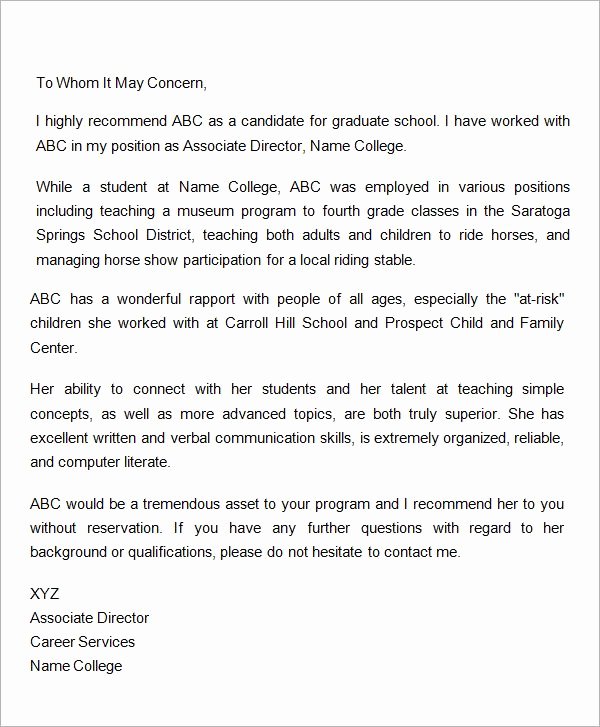 Recommendation Letter for Nursing School Awesome Letter Of Re Mendation for Graduate School From Employer