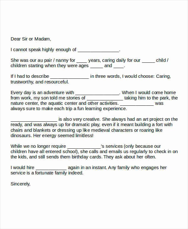 Reference Letter for Baby Sitter Lovely 5 Sample Nanny Reference Letters Pdf Word