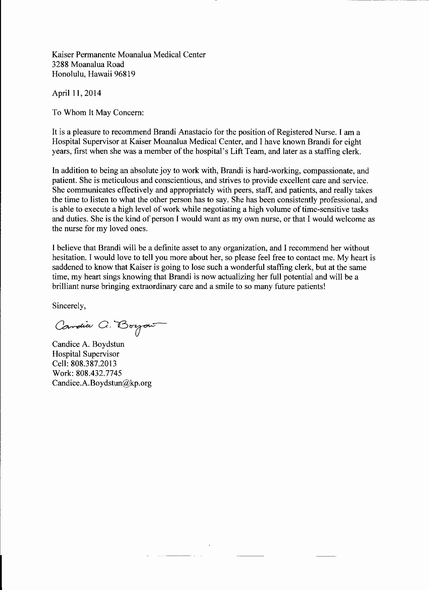 Reference Letter for Nursing School Awesome Letters Of Re Mendation Brandi Nicole M Anastacio