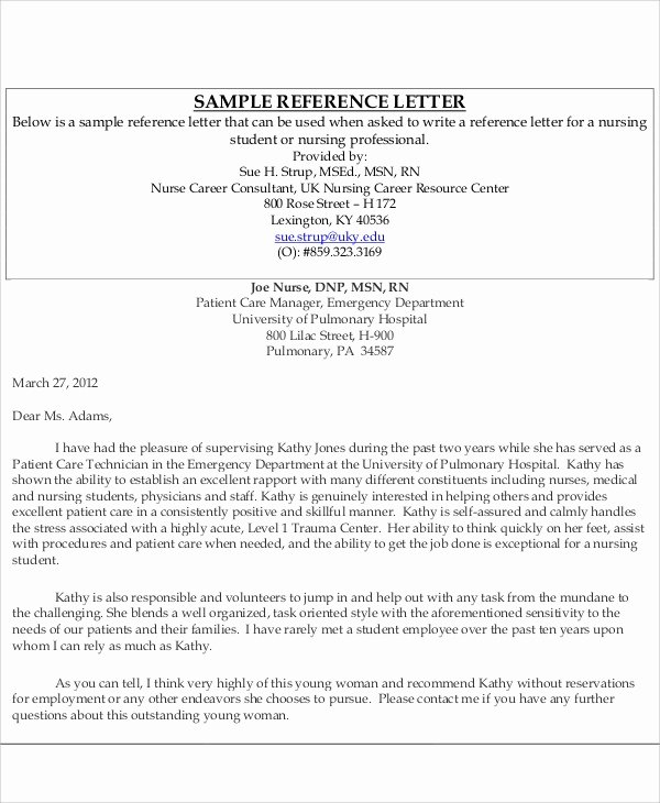 Reference Letter for Nursing School Lovely Sample Re Mendation Letter for Nurse Practitioner Job