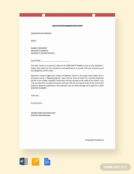 Reference Letters for Babysitters Awesome 8 Babysitter Reference Letter Templates Free Sample Example format