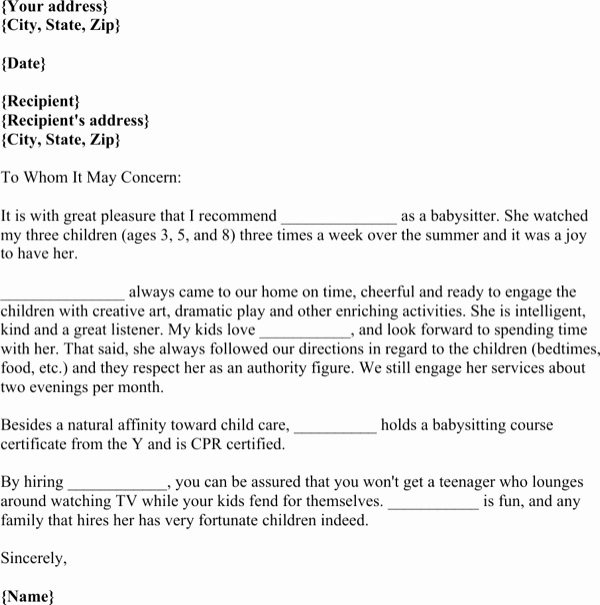 Reference Letters for Babysitters Elegant Download Babysitter Reference Letter for Colleague for Free formtemplate