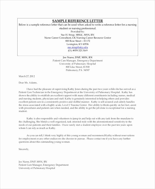 Reference Letters for Nursing School Lovely Sample Professional Reference Letter 6 Documents In Pdf Word