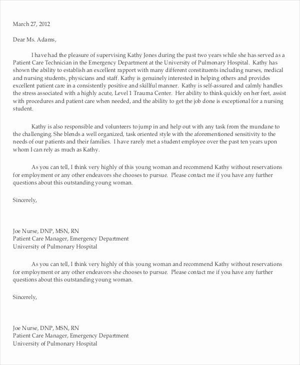 Reference Letters for Nursing School Luxury 20 Of Nursing Student Re Mendation Letter Template