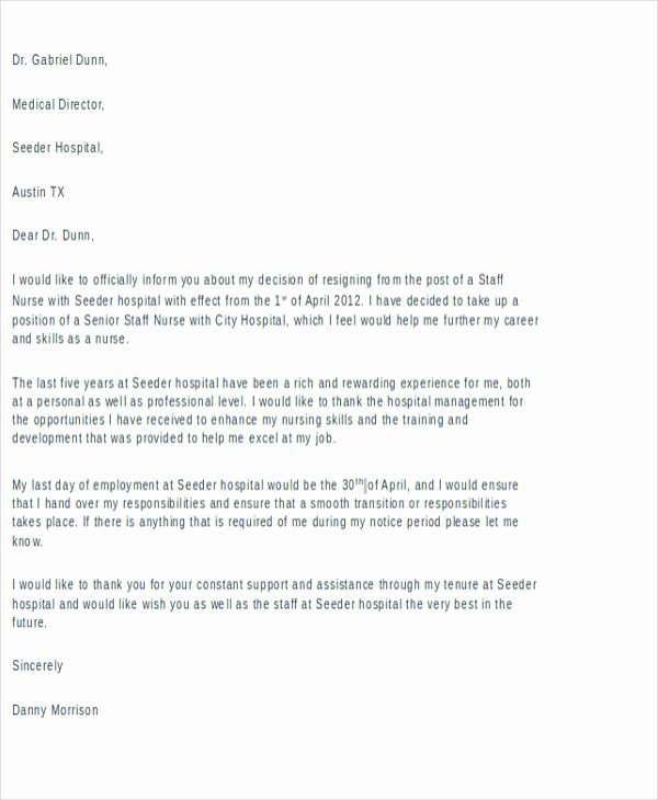 Registered Nurse Resignation Letter Awesome 14 Nurse Resignation Letter Templates Word Pdf
