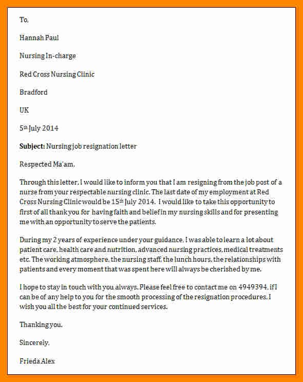 Registered Nurse Resignation Letter Awesome 7 Letter Of Resignation Nursing