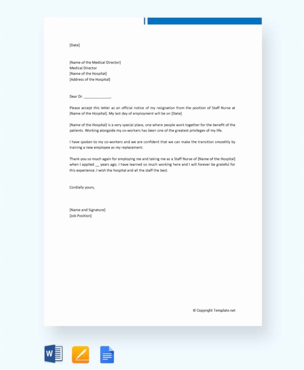 Registered Nurse Resignation Letter Elegant Free 13 Nurse Resignation Letter Samples and Templates In Pdf