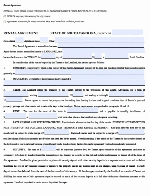 Rental Application form Nc Awesome Free south Carolina Residential Lease Agreement