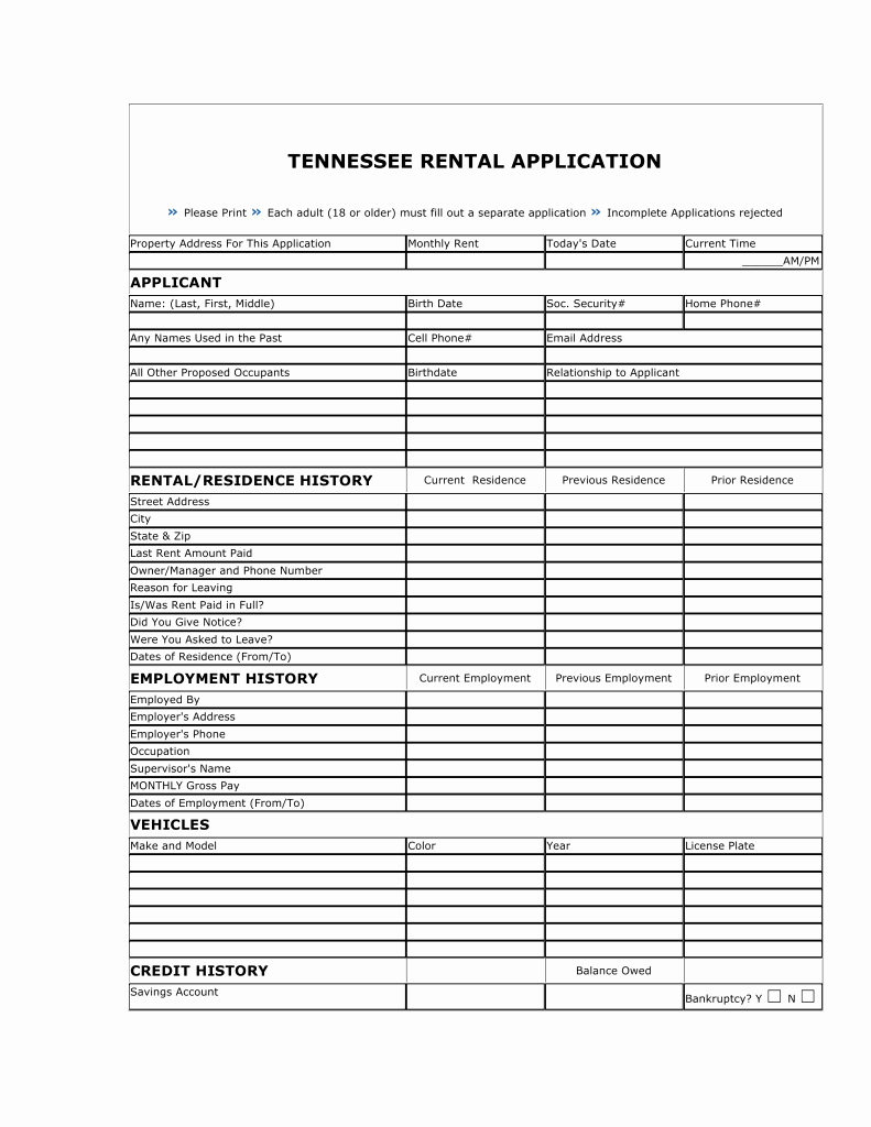 Rental Application form Nc Luxury Free Tennessee Rental Application form Word