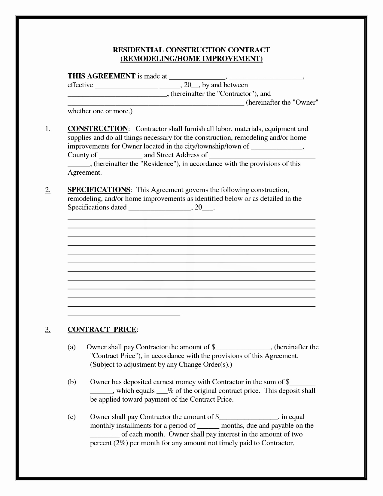 Residential Snow Removal Contract Template Lovely Construction Remodeling Contract – Emmamcintyrephotography