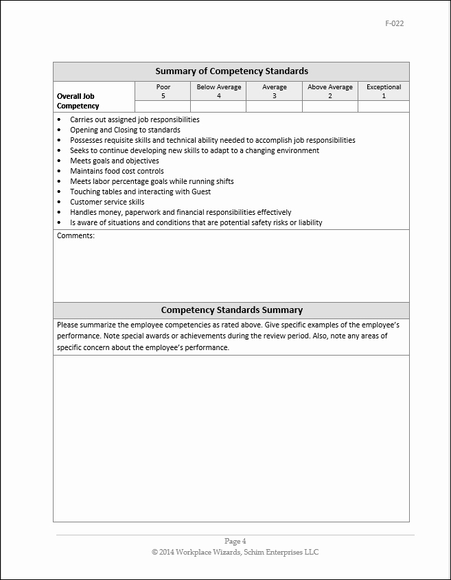 Restaurant Employee Evaluation form Fresh Restaurant Manager Performance Evaluation form