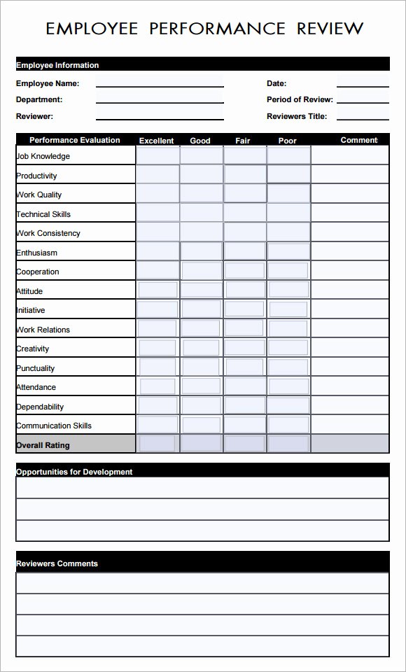 Restaurant Employee Evaluation forms Inspirational Employee Evaluation form Sample – 13 Free Examples format