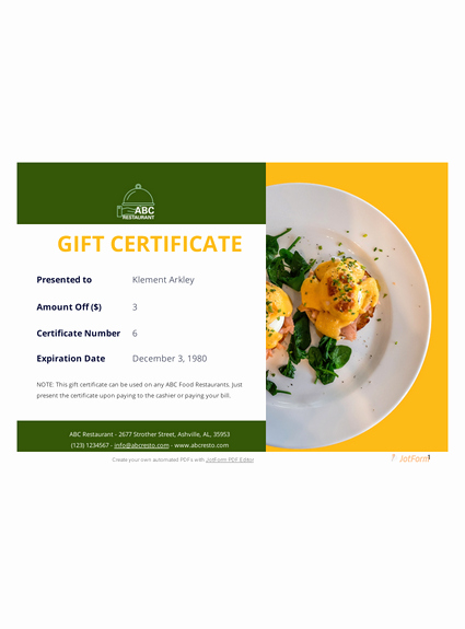 Restaurant Gift Certificates Templates Best Of Restaurant Gift Certificate Template Pdf Templates
