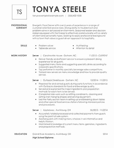 Restaurant Manager Resume Samples Pdf Unique Unfor Table Restaurant Server Resume Examples to Stand Out