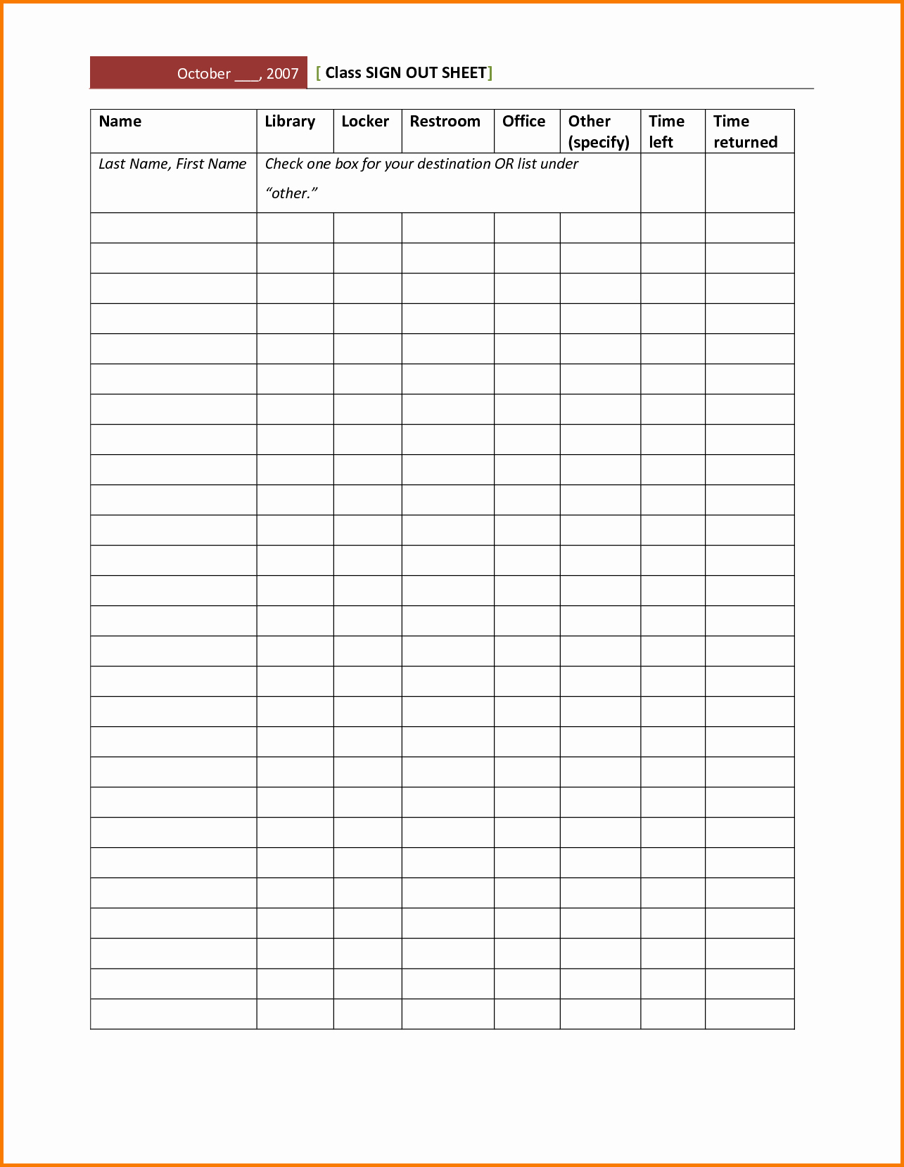 Restroom Sign Out Sheet Awesome 29 Of Car Sign Out Template Excel