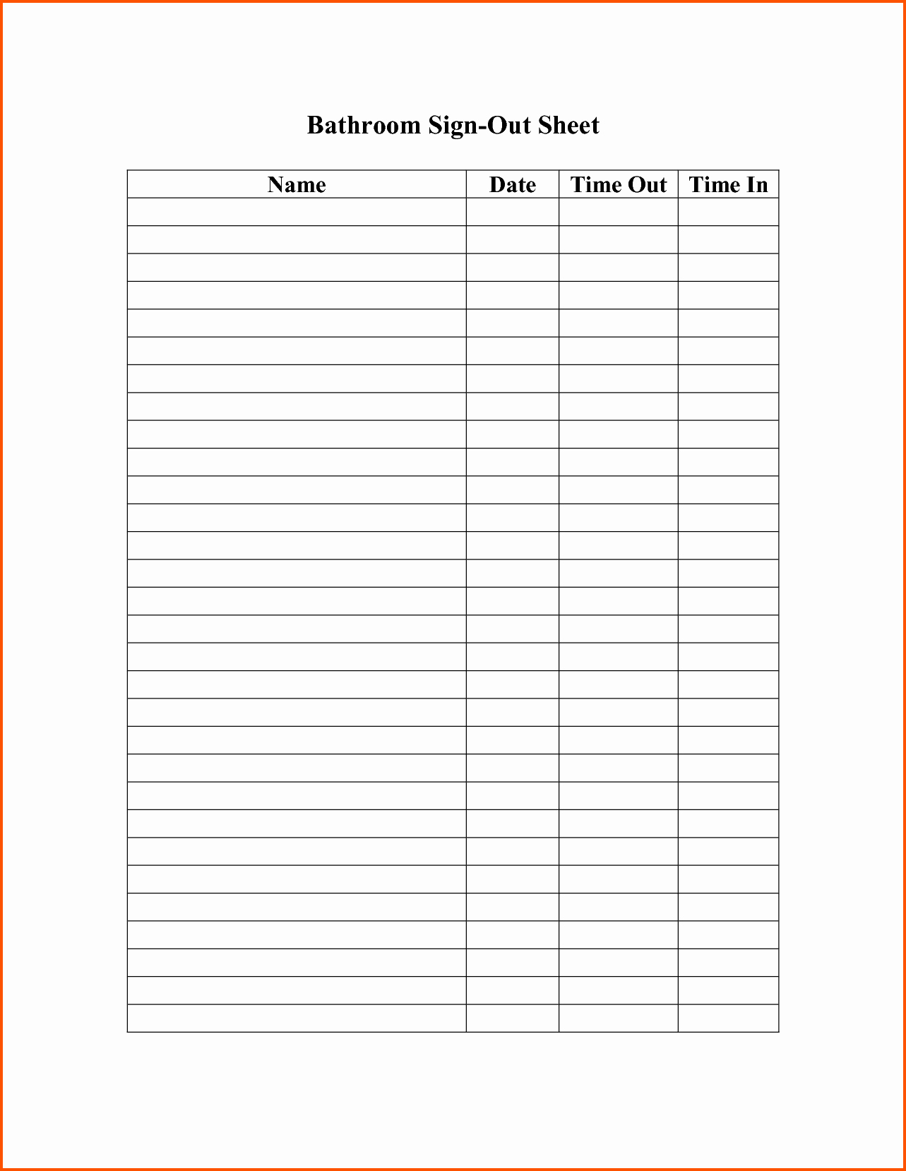 Restroom Sign Out Sheet Unique 13 Sign Out Sheet Template