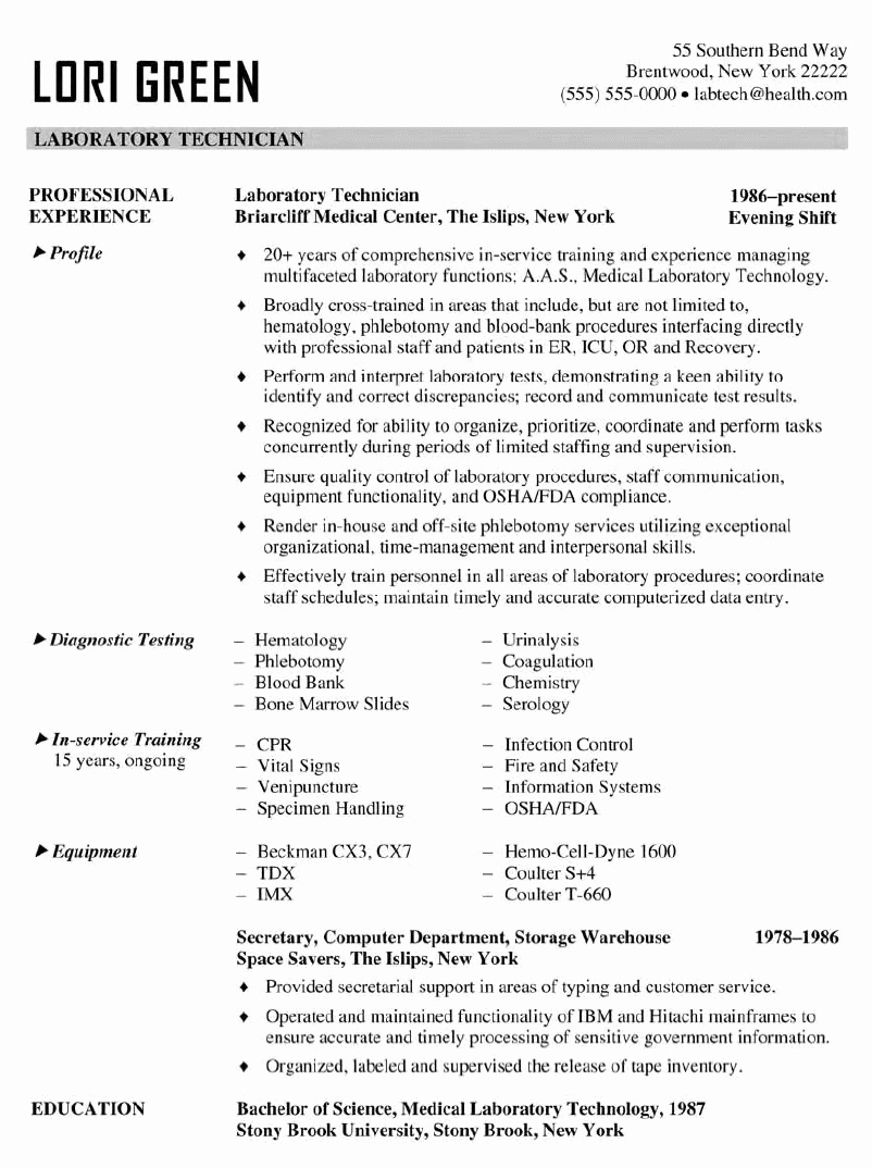 Resume for Lab Technician Elegant Lab Tech Resume