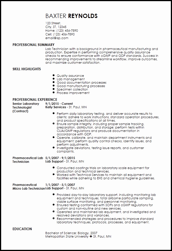 Resume for Lab Technician Lovely Free Traditional Lab Technician Templates
