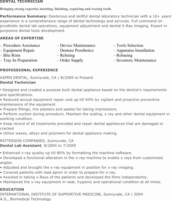 Resume for Laboratory Technician Best Of Download Dental Lab Technician Resume for Free formtemplate