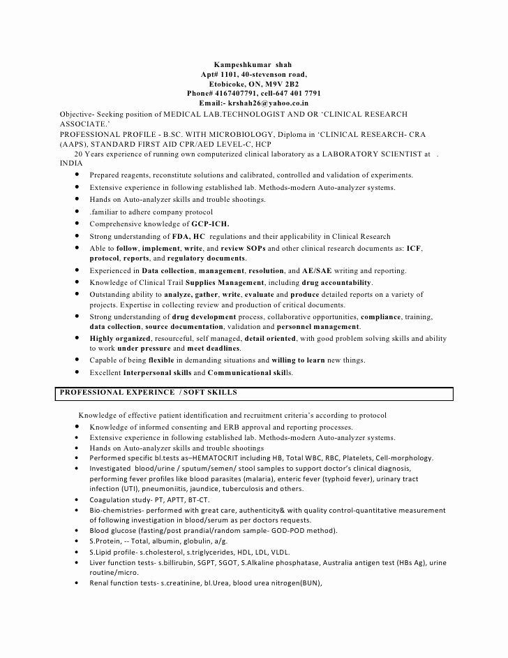 Resume for Laboratory Technician Elegant Resume Citp