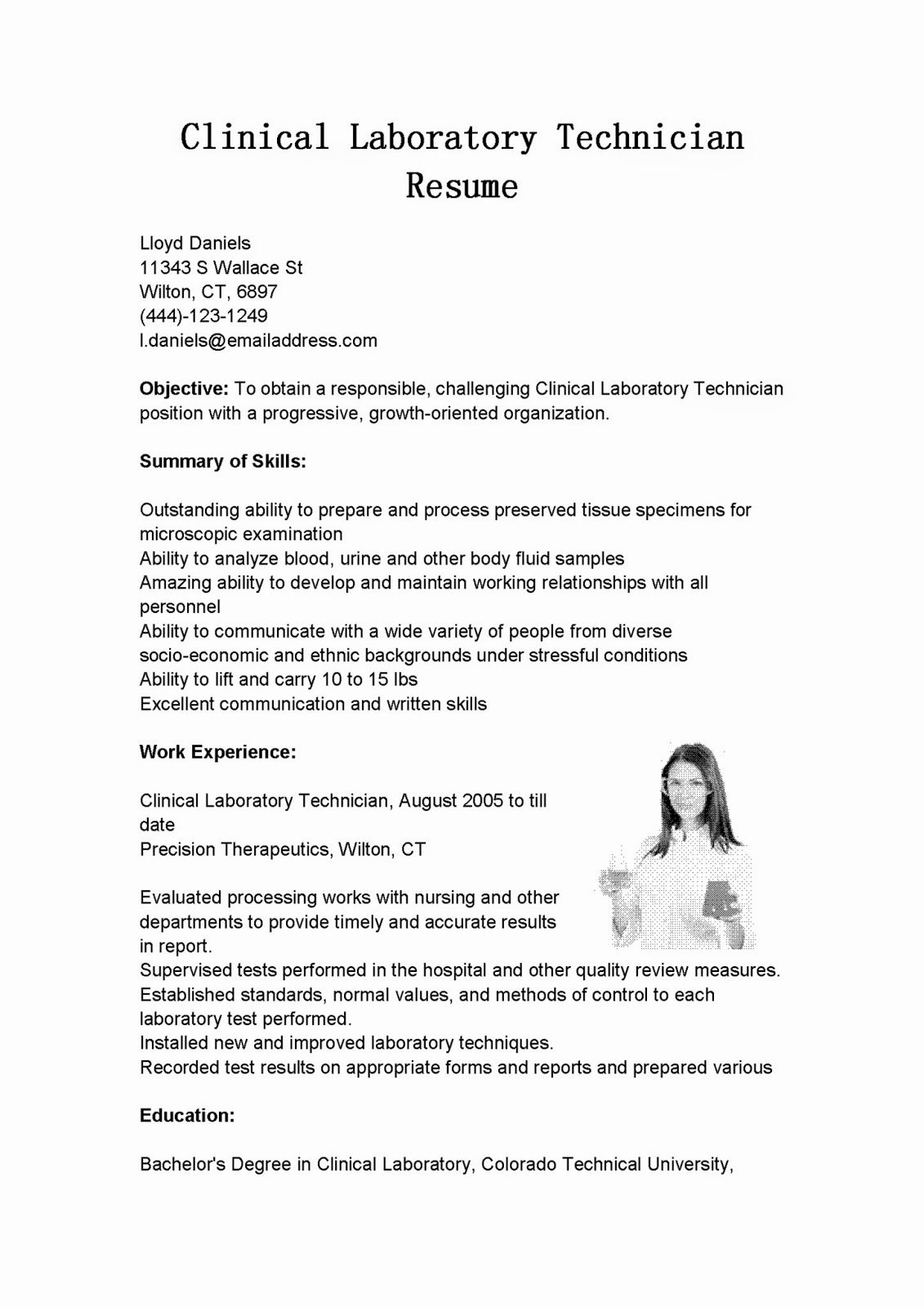 Resume for Laboratory Technician Lovely Resume Samples Clinical Laboratory Technician Resume Sample