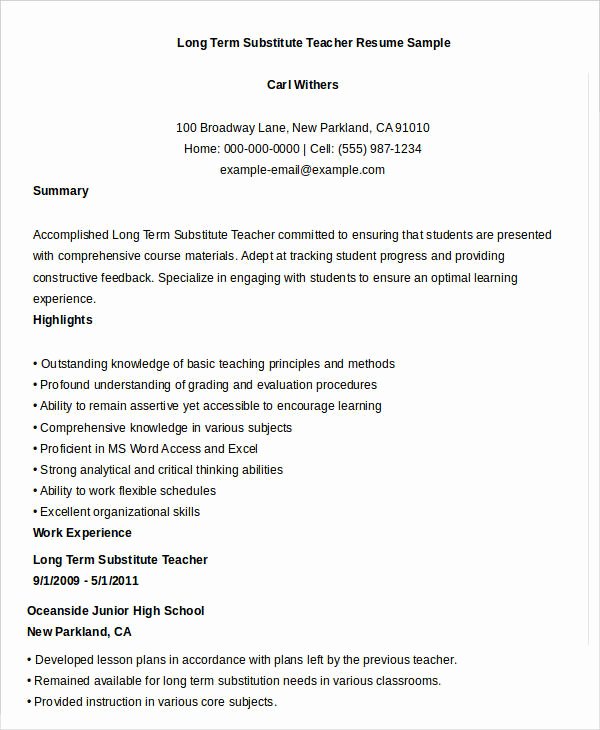 Resume for Substitute Teacher Beautiful Free Teacher Resume 40 Free Word Pdf Documents Download