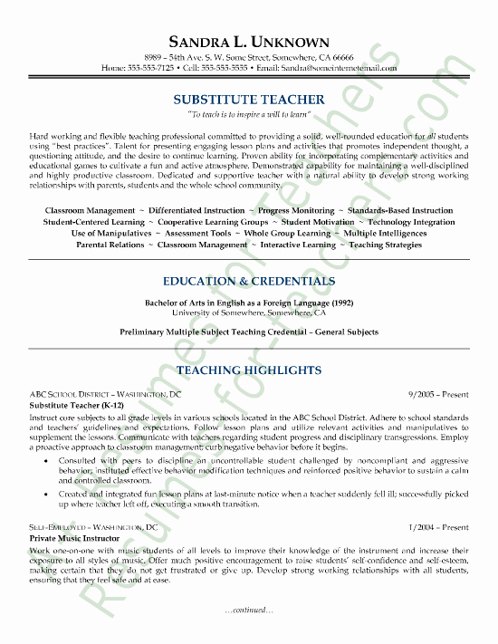 Resume for Substitute Teacher Beautiful Substitute Teacher Business Card Template