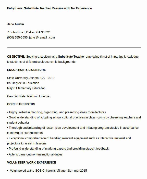 Resume for Substitute Teachers New Teacher Resume Sample 32 Free Word Pdf Documents Download