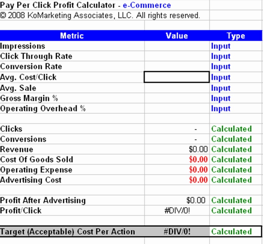 Roi Calculator Excel Template New Pay Per Calculator Article Has A Link to An Excel File You Can Use