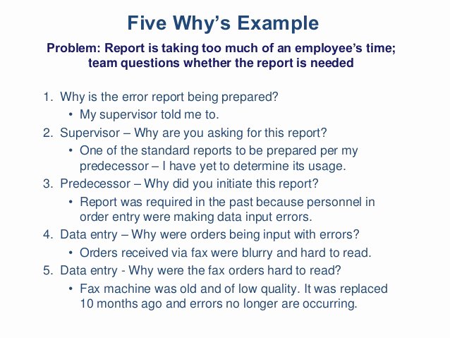 Root Cause Analysis Example Report Inspirational Five why’s Example Problem Report