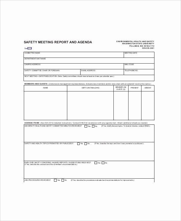 Safety Meeting Minutes Template Beautiful Safety Meeting forms – Free Download – December 2018 Calendar