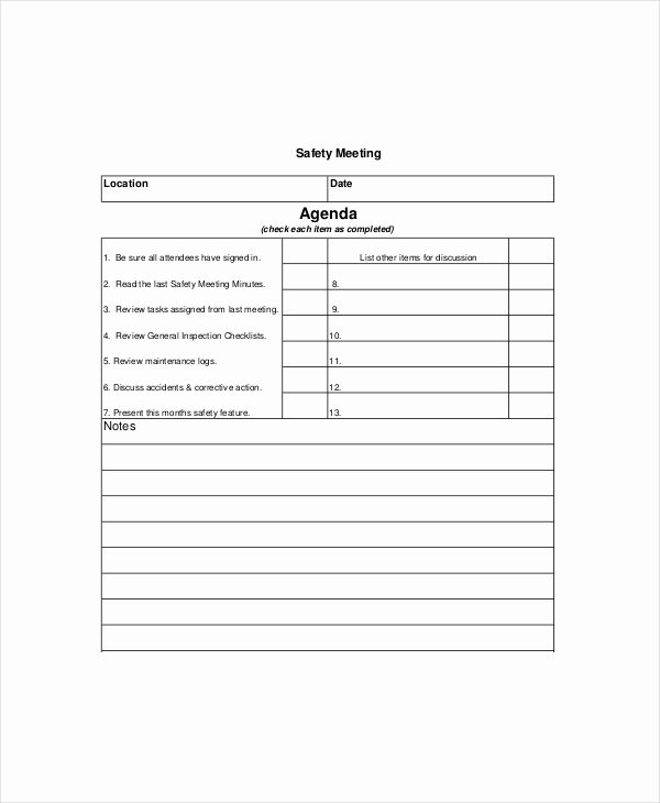 Safety Meeting Minutes Template Best Of Safety Meeting Agenda Template – 8 Free Word Pdf