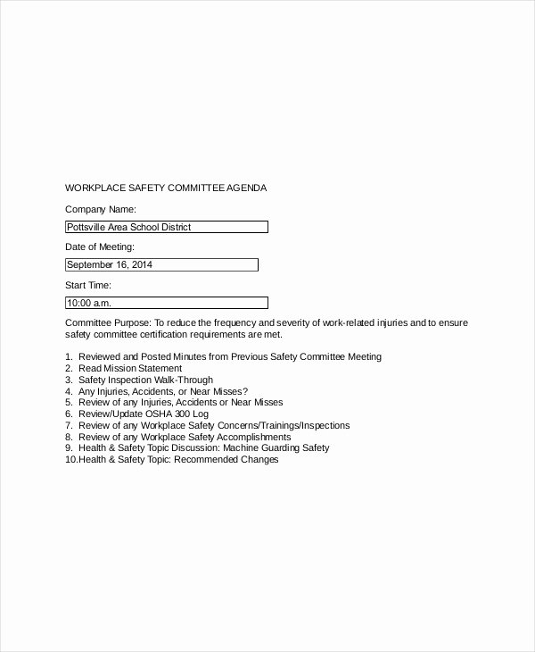 Safety Meeting Minutes Template Fresh 12 Safety Meeting Agenda Templates – Free Sample Example